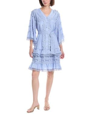 Beulah London Floral Print Ruffled Mini Dress - Blue