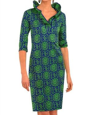 Gretchen Scott Ruffneck 3/4 Sleeve Dress - Green