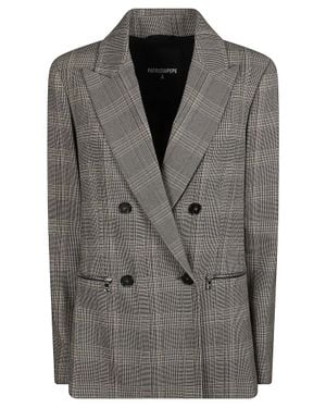 Patrizia Pepe Classic Plaid Double-Breasted Jacket By - Gray