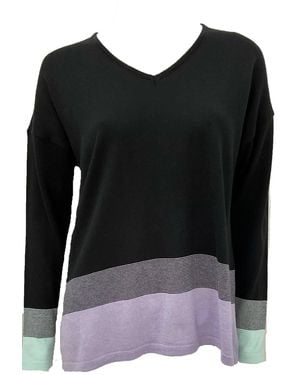 French Kyss Ombre 3/4 V-Neck Top - Black