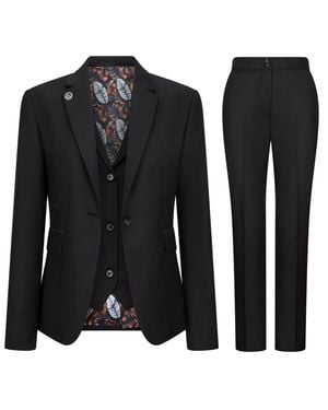 TruClothing 3 Piece Suit Plain Tailored Fit Business Formal Dress - Black