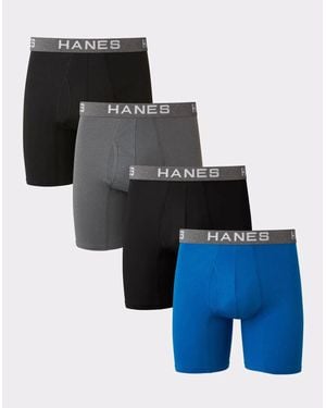 Hanes Ultimate Comfort Flex Fit Boxer Brief 4-Pack Underwear Gbo563 - Blue