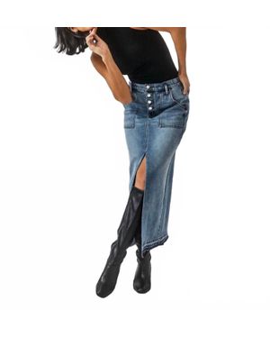 Level 99 Carol Exposed Button Denim Maxi Skirt - Blue