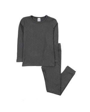Leveret Kids Two Piece Thermal Pajamas Neutral Solid Color - Gray
