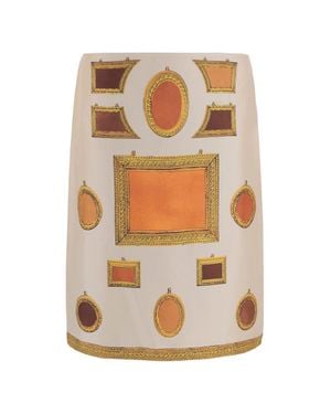 Versace Silk And Nylon Blend Skirt With Ornate Picture Frame Print - White