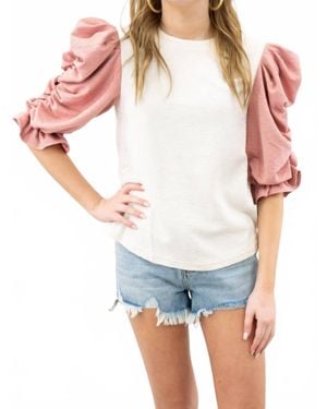 Voya Color Block Puff Sleeve Top - White