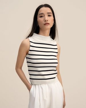 LILYSILK Cropped Spun Silk Strip Sweater - White