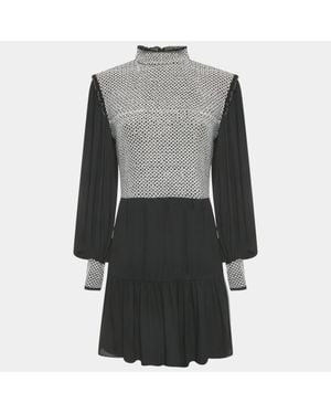 Alice + Olivia Embroidered Detail Crepe Elvira Tiered Mini Dress - Black