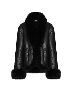 ROTATE BIRGER CHRISTENSEN Bonded Leather Fur High Collar Jacket - Black