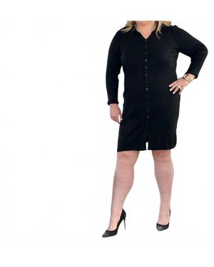 Amelia K. Luxe Button Down V-Neck Midi Dress - Blue