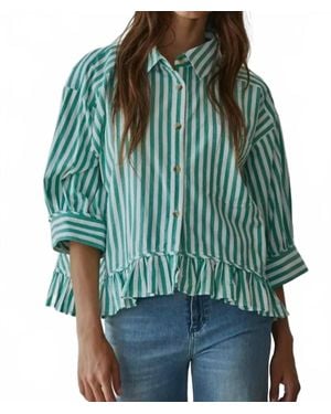By Together Woven Cotton Striped Button Down Shirt - Green