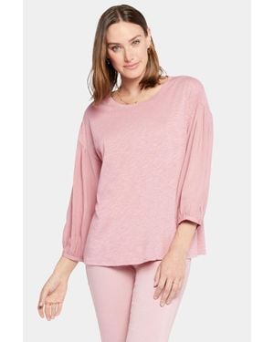 NYDJ Peasant T-Shirt Vintage Cotton Blend Long Sleeve Ddr 97 - Pink