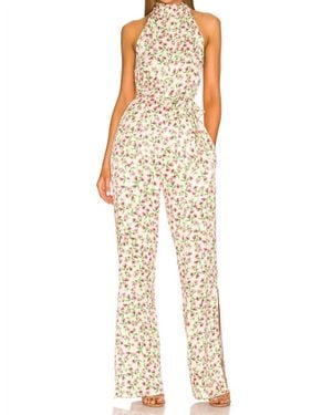 Something Navy Silky Floral Halter Jumpsuit - Natural