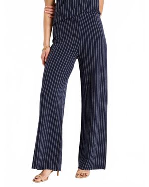 NIC+ZOE Destination Stripe Wide-Leg Knit Pant - Blue