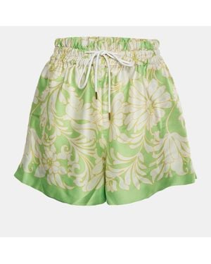 Sandro Multicolor Daisy Print Sateen Wide Shorts - Green