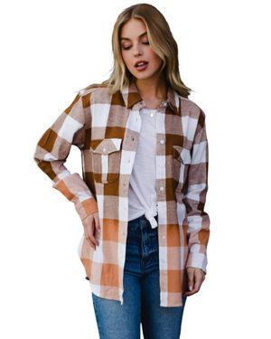 Panache Apparel Bleached Gradient Cotton Plaid Flannel Shacket - Multicolor