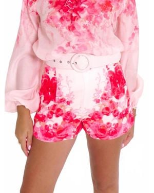 Main Strip Watercolor Garden Belted Shorts - Pink