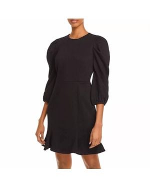 Aqua Puff Sleeve Tunic Sweatshirt Ruffle Casual Knit Mini Dress - Black