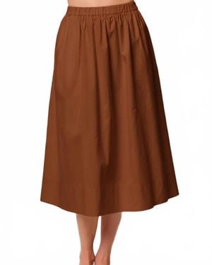 Stateside Voile Ribbed Waist Midi Skirt - Brown