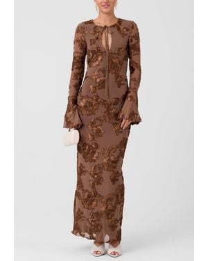 Rachel Roy Juliet Long Sleeve Soutache Maxi Dress - Brown