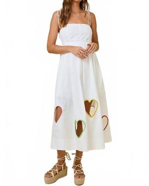 Day + Moon Embroidered Hearts Cut Out Midi Dress - White