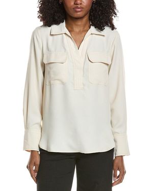 Vince Camuto V-Neck Half Placket Top - White