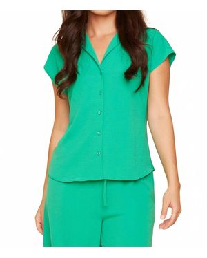 Renuar Button Front Collared Blouse With Cap Sleeves - Green