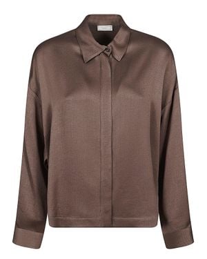 Peserico Fluid Hammered Satin Shirt With Sail Collar And Side Slits - Brown