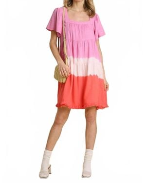 Umgee Dip Dye Color Block Dress - Red