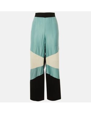 Maje Colorblock Crepe Parme Wide Leg Pants - Blue
