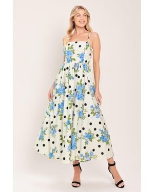 TRUEDAMES Retro Flora Woven Midi Dress - White