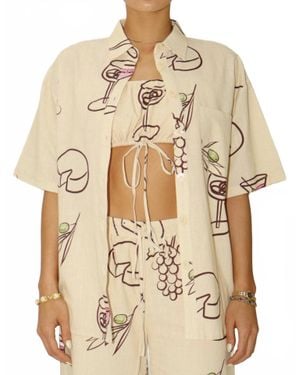 VEDA Cocktail Hour Button Up Top - Natural