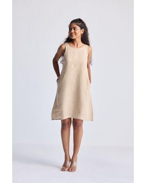 REISTOR Hemp Short Dress With Back Embroidered Lace Detail - Natural
