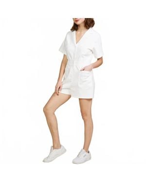 Skies Are Blue Collared Shorts Romper - White