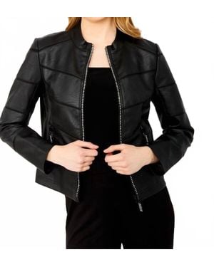 FRANK LYMAN Faux Leather Bling Zip Jacket - Black