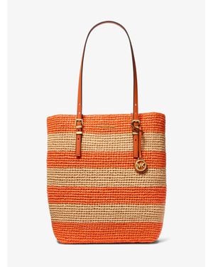 Michael Kors Quinn Large Hand-Crocheted Straw Tote Bag - Orange