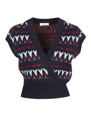 Rabanne Cropped Geometric Virgin Wool-Blend Cardigan - Blue
