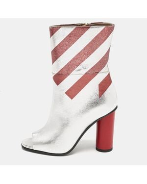 Anya Hindmarch Burgundy Stripe Leather Peep Toe Ankle Boots - White