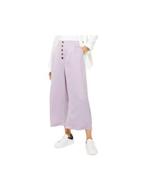 TOPSHOP Coco Satin High Rise Button Fly Wide Leg Cropped Pants - Purple