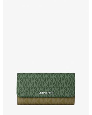 Michael Kors Outlet Jet Set Travel Signature Logo Tri-Fold Wallet - Green