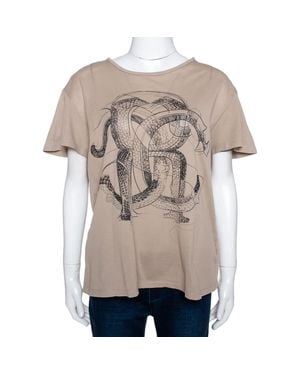 Roberto Cavalli Logo Print Cotton Pique T-Shirt - Natural