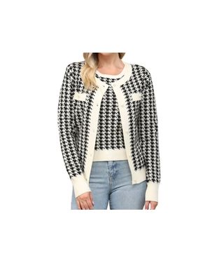Fate Houndstooth Pearl Button Cardigan And Tank Set - Black