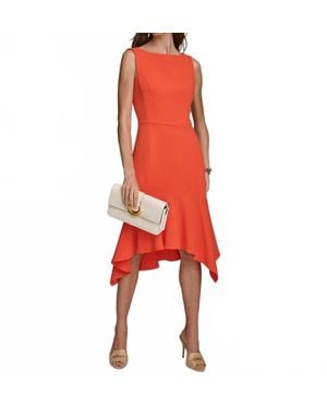 Donna Karan Boat-Neck Sleeveless Ruffled-Hem Sheath Dress - Red