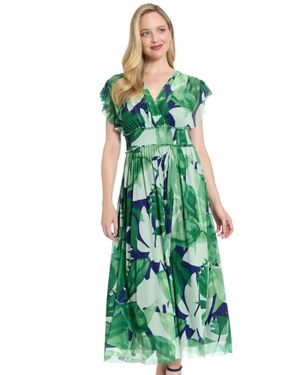 Donna Morgan V-Neck Floral Maxi Dress - Green
