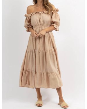 One And Only Collective Off Shoulder Ruffle And Tie Waist Dress - Natural