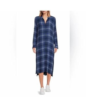 Cloth & Stone Plaid Button Up Midi Dress - Blue