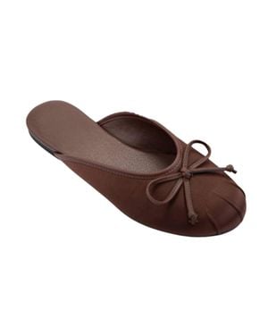 Ccocci Bow Accent Satin Ballet Flat Mules - Brown