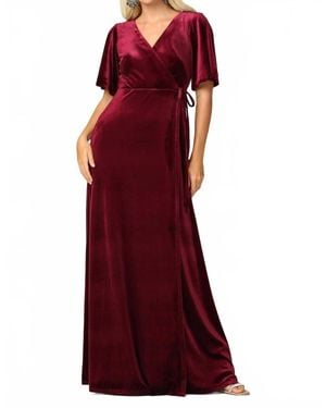 EVA Oslo Flutter Half Sleeve Velvet Wrap Gown Dress - Red