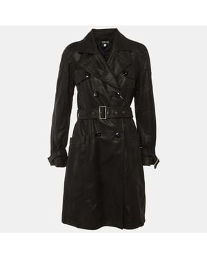 Versace Patterned Cotton Trench Coat - Black