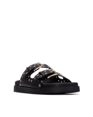 Xti Eyelets Double Strap Buckle Sandals - Black